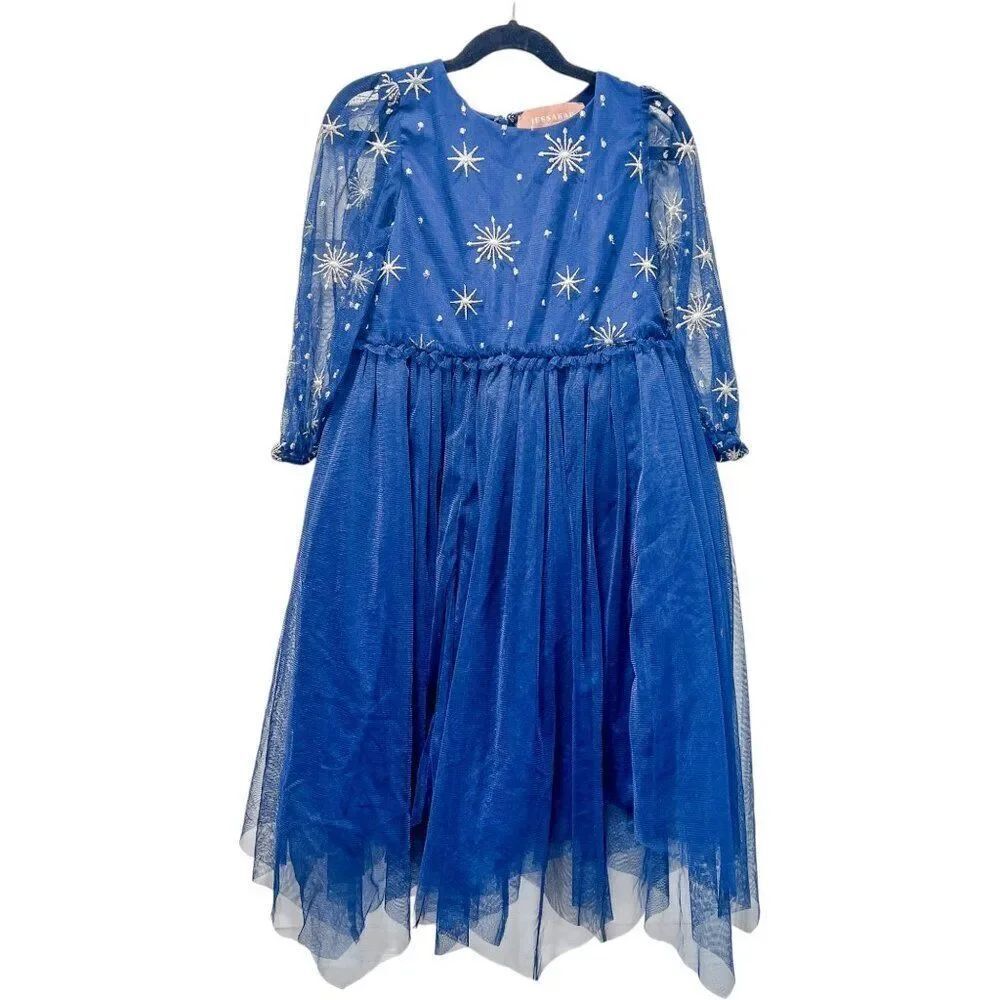 Jessakae Girls Navy Blue Embroidered Silver Star Fireworks Mystic Dress 8-9Y